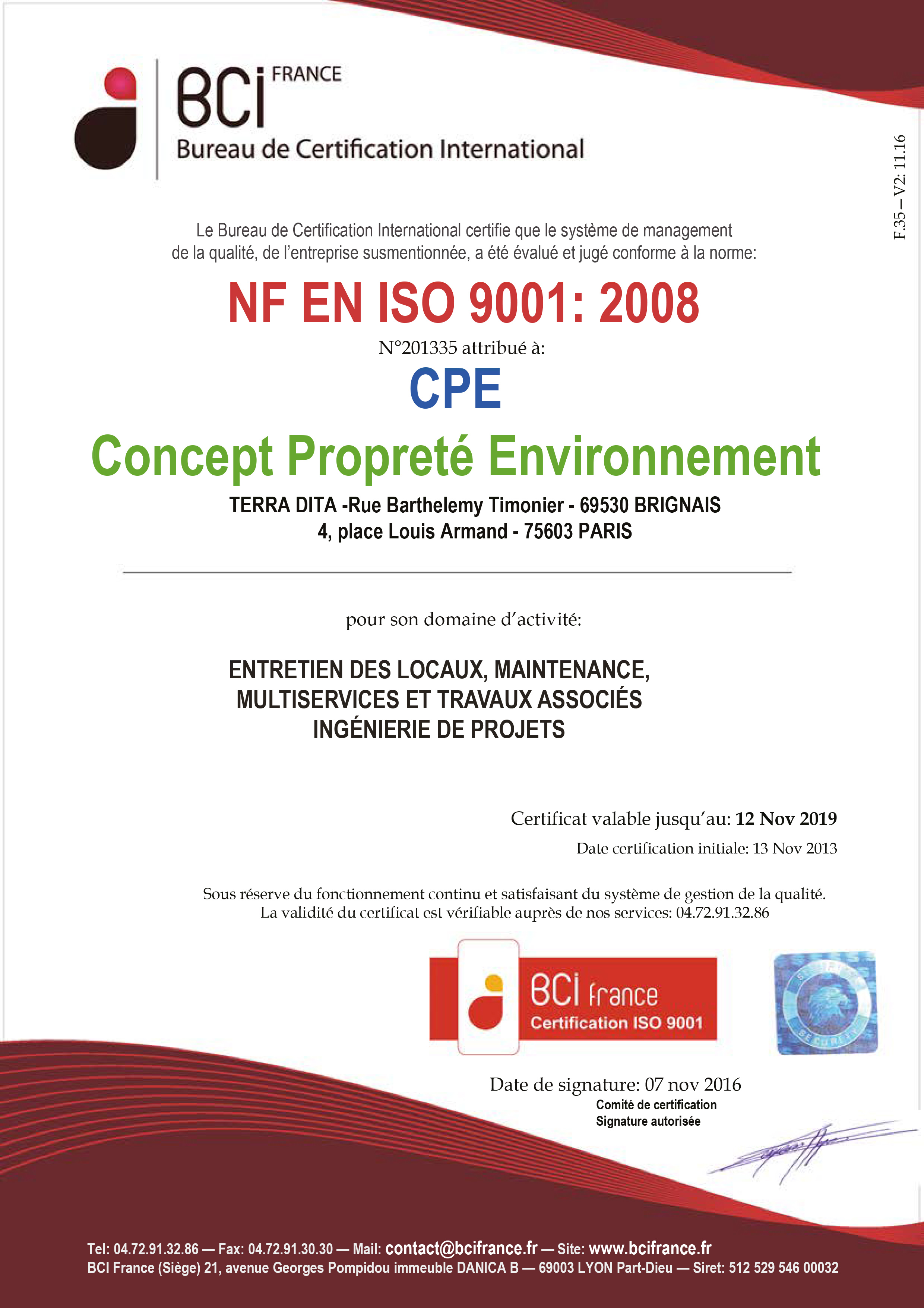 Renouvellement ISO 9001 : 2008