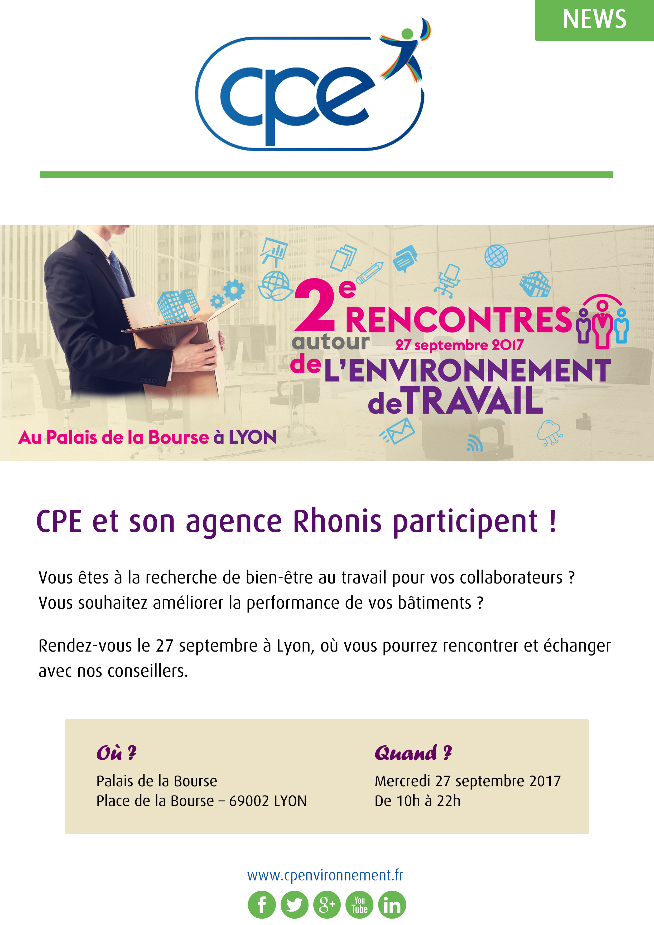 CPE participe aux Rencontres autour de l'Environnement de Travail le 27 septembre à Lyon !